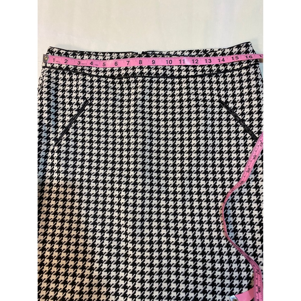 Carole Little Houndstooth Pencil Skirt‎ Black White Faux Leather Trim Size 10 - Picture 4 of 8